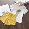 Niedźwiedź Lider Lato Dziewczyny Kreskówki Zestawy Odzieżowa Moda Dzieci Dziewczyna Casual T-shirt i Spodenki Stroje Dzieci Cute Odzież 2-6Y 210708