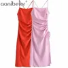 Pink Red Maxi Party Dress Summer Sleeveless Split Tie Side Spaghetti Strap Ankle Length Casual Pencil Women 210604