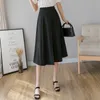 Koreanska kjolar Kvinnor Elegant kontor Lady Elastic Waist A-Line Plus Storlek XL Kvinna Solid Midi Faldas Mujer MODA 210531