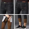 Men Winter Straight Trousers Baggy Stretch Jean Fashion Men Business Casual Jeans Thicken Keep Warm Autumn Man Denim Pants 211009