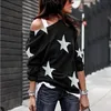 Nowa moda koszulka Kobiet Oneck FivePointed Star Tops Tees Kobiet Long Sleeve Street Ladies Plus Size Code S5xl T200614