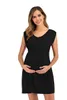 2020 Sukienki macierzyńskie Odzież ciążowa Rękawna sukienka Ciąża Casual Solid Deep O Neck Sukienka w ciąży Dla kobiet w ciąży Y0924