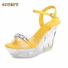 SDTFET 10 cm High Heel Schuhe PVC Transparent Keile diamant Sandalen Für Frauen Sandalia Knöchel Riemen Offene spitze Fetisch ballerinas