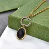 Vintage Diamond Pendant Necklaces Double Letter Rhinestone Necklace Women Metal Chain Pendants Jewelry With Gift Box