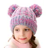 Inverno menino quente meninas de bola natural beanie kids kids knit knit chapéu duplo faux pele pom-pom pompons dois pompoms pompom