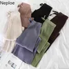 Neploe Winter Autumn Knitted Wide Leg Pant Korean Solid Pit Long Trousers Elastic Lace Up Pants Plus Size Sweatpants 210721