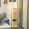 Modern LED Decorative Wooden Loft Floor Lamp Black White Standing Lamp with Table Storage Shelf for Home Living Room Bedr240N