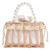 Borse da sera Borsa fatta a mano Borsa da spiaggia in vimini Borsa da donna retrò in rattan intrecciato con catena di perle in pizzo con coulisse Spalla piccola a cesto1198c