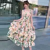 Summer Designer Fashion Femmes Runway Floral Imprimer Cascade Volants Midi Spaghetti Strap Robe Dos Nu Fête Vacances Robes 210601