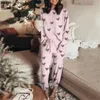 Pink Print Loose Lounge Wear Casual 2 Piece Sets Womens Outfits Autumn Long Sleeve Tops And Jogger Suit Ladies 2pcs Tracksuits Y0625