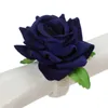 NewValentine's Day Imitation Rose Servett Spänne Ringar Röd Rosa Blå Konstgjorda Mini Blommor Matsal Bröllop Jul Tillbehör