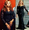 2021 Plus Size Arabo Aso Ebi Sirena nera Abiti da ballo sexy Paillettes Maniche lunghe Abiti da sera convenzionali per feste di secondo ricevimento Dr1801