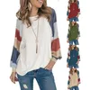 European and American spot casual round neck watercolor balloon sleeve long sleeve top