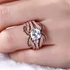 Hochzeit Ringe Luxus Weibliche Geometrische Zirkon Großen Ring Set Nette Rose Gold Farbe Für Frauen Trendy Kristall Stein Engagement