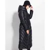 Abrigo de invierno para mujer impermeable largo grueso sombrero de gran tamaño negro azul oscuro chaquetas femeninas 210910