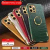 Luxury Business Leather Crocodile Texture Telefonfodral med magnetisk ringfäste för iPhone 15 14 Plus 13 12 11 Mini Pro Max XS XR 6 7 8 Plus Skyddsfodral