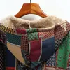 Abrigo cálido de mezcla de lana para mujer, estampado Retro, forro polar grueso con capucha, largo con bolsillo, algodón y lino, holgado, 2022