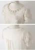 Mousseline de soie été nouvelles fleurs coréennes à manches courtes haut pour femme broderie dentelle blouses chemise pétale col rond blusas Mujer 210302