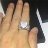 Vintage coração forma promessa anel simulado diamante cz 925 esterlina de prata casamento casamento anéis de banda para mulheres jóias homens