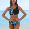 Riseado Sexy Bikini Set Leopard Swimwear Women Patchwork Swimsuits Push Up Biquini Printed Bikinis Buckle Front Beach Wear 210621