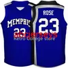 23 Derrick Rose Tigers White Blue Black Basketball Jersey Stitched Custom Eventuella nummer Jerseys NCAA XS-6XL