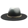 fedora chapéus gradiente cor cinto sólido cadeia de faixa de jazz tampas largas borda casual igreja formal casamento cáqui preto camelo mulheres chapéus