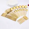 30Pcs Mirror Gold Dinnerware Cutlery Set Stainless Steel Black Flatware Western Knife Cake Fork Spoon Kitchen Tableware Set 211108