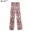 Zevity femmes vintage paisley fleur imprimé pantalon droit femme taille élastique pantalon dames rétro décontracté poche pantalon chic P891 201113