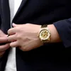 Luxury Dragon Skeleton Automatiska mekaniska armbandsur för män Rostfritt stålband Golden Clock Vattentät Man Relogio Gift Q0902