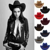 Brede randhoeden etnische stijl cowboy hoed mode chic unisex effen kleur jazz met stiervormige decor western