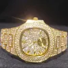 Klasik 18K Gold Watch Men Lüks Buzlu Tam Elmas Erkek Saatler Tam Çelik Moda Kuvars İzle Adam CZ Hip Hop Reloj hombre6850822