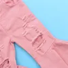 Детские девочки розовые брюки для малышей детские детские твердые отверстия разорванные ботинок