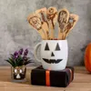 5 pièces Halloween bambou bois Wok fendu spatule cuillère support de mélange ustensiles de cuisine dîner cuisine pelles fournitures déco