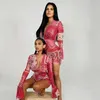 Seksi Baskılı Flare Uzun Kollu Derin V Yaka Elbise İlkbahar Yaz Rahat Moda Sokak Kadın Rrawstring Tulum 210604