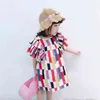 Sommer Mädchen Kleid Bunte Block Fliegende Ärmel Koreanische Amerikanische Stil Kleidung Mode Baby Mädchen Kleidung 210625