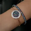 round disco charm micro pave baguette cubic zirconia cz rose gold color box adjust chain turkish teen girl gift eye bracelet