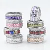 Out Hiphop silver-plated zircon ring color full diamond men and women gemstone hip hop fashion ring tail ring