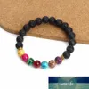 Louleur Lava Negra Pedra Natural Pulseiras 7 Reiki Cakra Cura Balanço Beads Pulseira para Homens Mulheres Estique natal