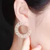 Sparkling White Cubic Zircon Mignon Demi-rond Argent Big Stud Boucles d'oreilles pour femmes Coréenne Marque de mode Bijoux CZ736 210714