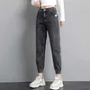 Casual Baggy Denim Harem Pantolon Kadınlar Için Streetwear Ayak Bileği Uzunlukta Kore Tarzı Katı Ayak Bileği Bantlı Kot Kadın 210809