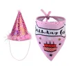Pet Cat Dog Headwear Cap Hat Scarf Party Costume It's My Birthday Letter Print Pets Accessory saliva towel set sequined