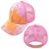 Feestbenodigdheden Tie-dye paardenstaartmutsen 6 kleuren mesh holle rommelige bun honkbal cap trucker hoed snel verzenden t2i52478