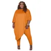 Pantalon grande taille ensemble deux pièces femmes solide Style Long t-shirt taille élastique Leggings tenues décontractées amples