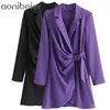 Kvinnors Lång Chic Style Lapel Fold Belt Drape Sleeve Slim Suit Coat Sashes Blazer Urban Outfits 210604