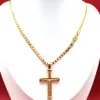 Cross Pendant Solid Gold Filled Charms Lines Fine 24 k Link Necklace Curb Chain Christian Diy Jewelry Factory God Gift