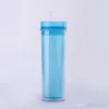 15oz Transparent Double Layer Mug With Straw Creative Cute Water Tumblers New Sport Water Bottle Sealed Leakproof Plastic Cup DBC VT1708