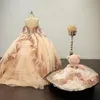 Gül altın ışıltılı balo elbisesi quinceanera elbiseler çıkarılabilir kollu sevgilim sequines aplike tatlı 16 elbise parti wear214c