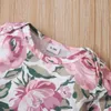 Sommar 2-Piece Baby Floral Print Short-Sleeve Jumpsuit och Headband Set 210528