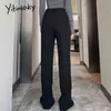 Yitimoky Slit Leg Black Flare Pants Women Office Lady Full Length Clothes Solid Straight Vintage Streetwear Work Spring 211124