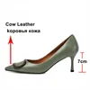 Meotina Pointed Toe Pumps Natural Genuine Leather High Heels Thin Heel Women Shoes Metal Decoration Female Footwear Pink Green 210608